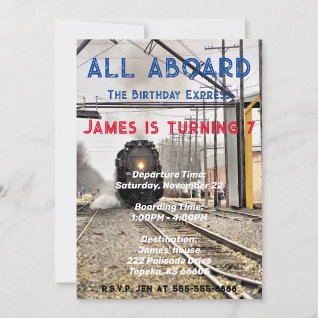 All Aboard Train Birthday Invitation (Back)