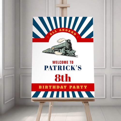 All Aboard Train birthday party welcome signage Poster