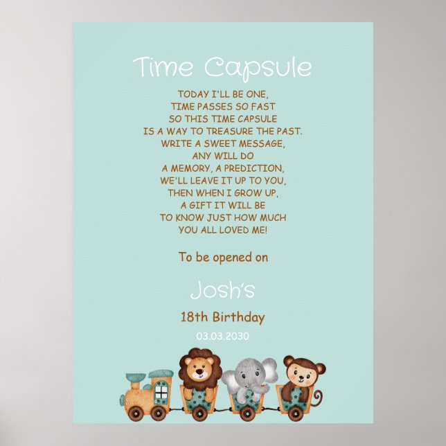 ALL ABOARD Train Fiesta 1st Birthday Time Capsule Poster (Front)