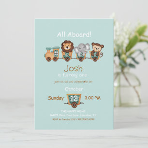 ALL ABOARD Train Fiesta Kids Birthday Invitation