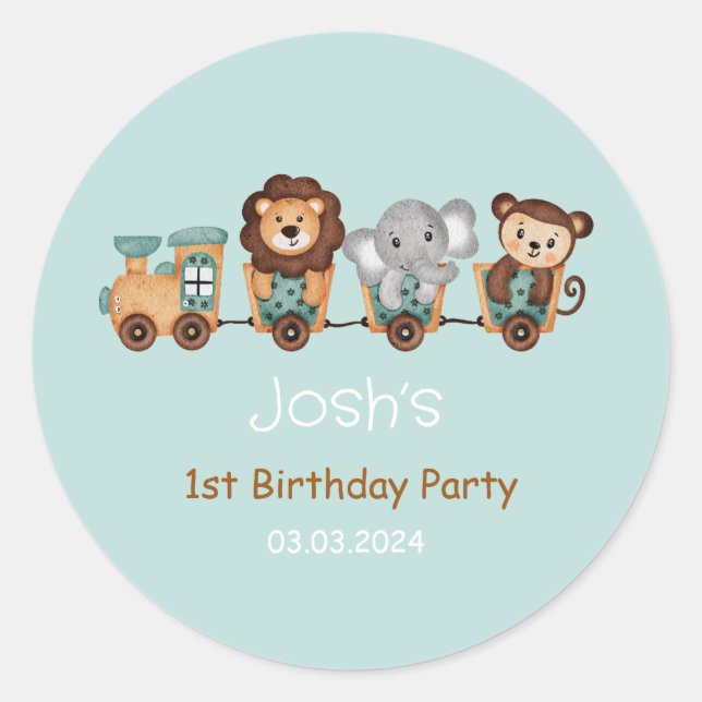 ALL ABOARD Train Fiesta Kids Birthday Label (Front)