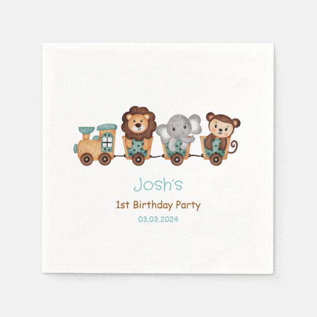 ALL ABOARD Train Fiesta Kids Birthday Napkins (Front)
