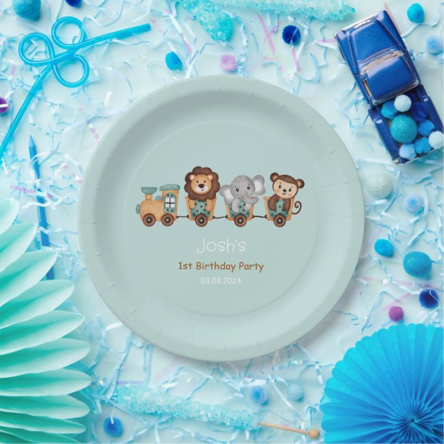 ALL ABOARD Train Fiesta Kids Birthday Paper Plates (Party)