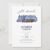 All Aboard! Train Kids Birthday Party Invitation (Front)