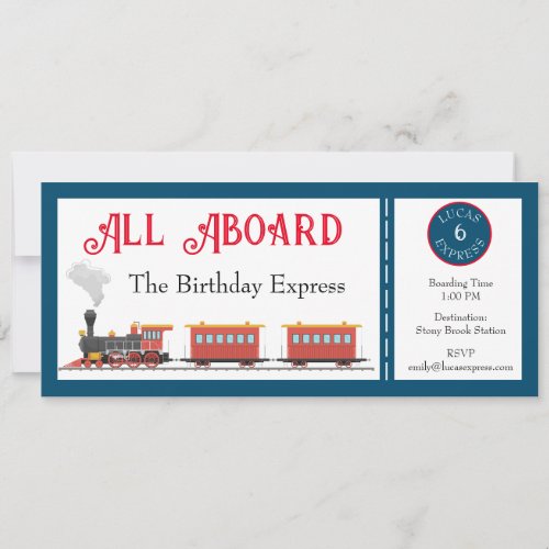 All Aboard Train Ticket Boys Birthday Invitation