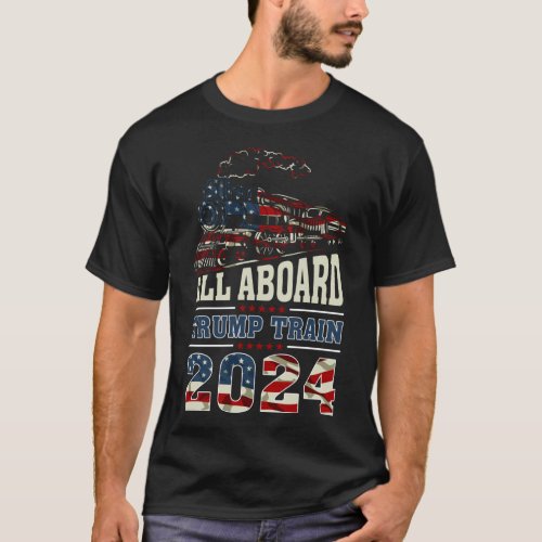 All Aboard Trump Train 2024 Vintage American Flag  T_Shirt