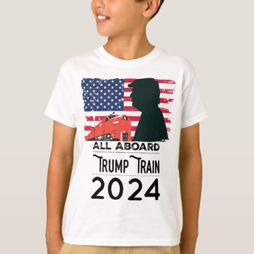 All Aboard Trump Train 2024 Vintage American Flag  T-Shirt