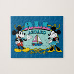 All Aboard Vintage Mickey & Minnie Sailor Graphic Jigsaw Puzzle<br><div class="desc">Get ready to set sail with Mickey and Minnie! This vibrant, retro-inspired graphic features the iconic duo framed by a nautical rope border and a classic sailboat. With its bold "All Aboard" typography and cheerful color palette, this design captures the excitement of a high-seas adventure. Whether you’re gearing up for...</div>