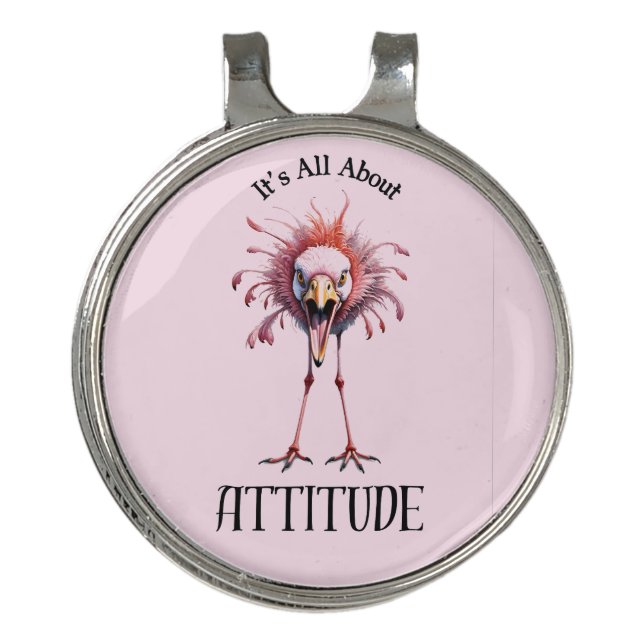 All About Attitude Funny Flamingo Golf Hat Clip (Front)