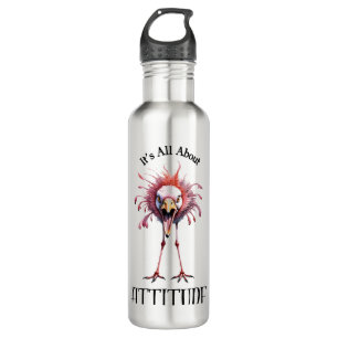 All About Attitude Funny Flamingo Stainless Steel Water Bottle