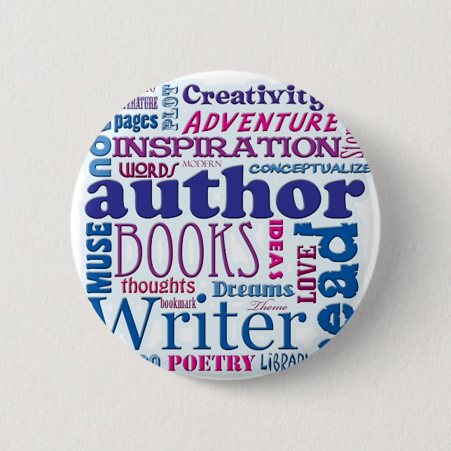 All About Authors blue Pinback Button (Front)