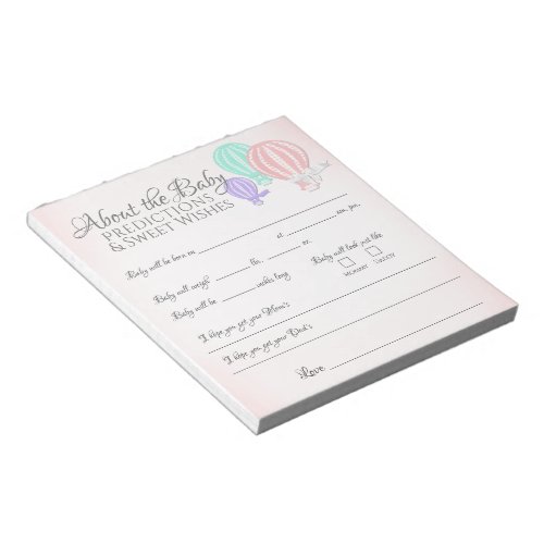All About Baby Hot Air Balloons Shower Game Notepad