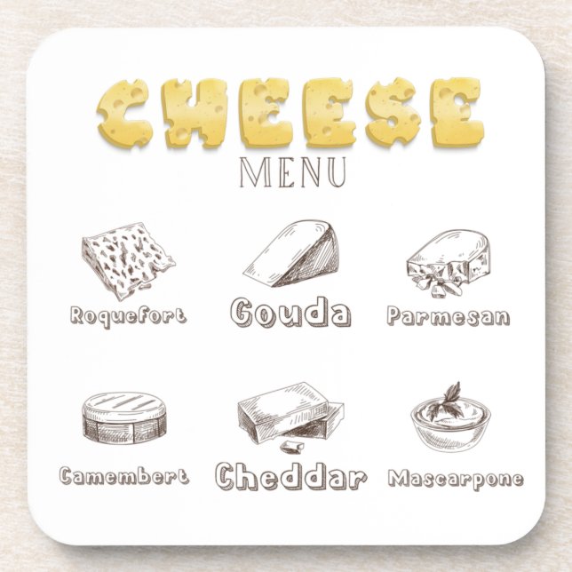 All about Cheese Types Menu       Beverage Coaster (Front)