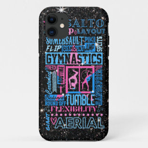 All About Gymnastics Typography in Pink and Blue   iPhone 11 Case