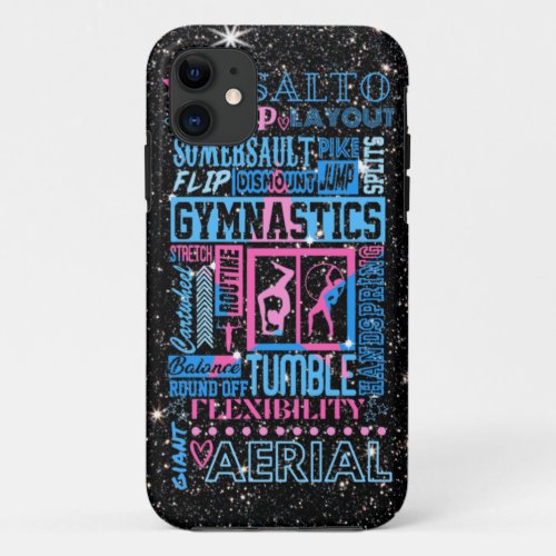 All About Gymnastics Typography in Pink and Blue   iPhone 11 Case