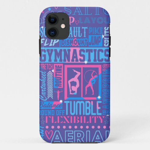 All About Gymnastics Typography in Pink and Blue iPhone 11 Case