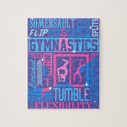 All About Gymnastics Typography in Pink and Blue   Jigsaw Puzzle