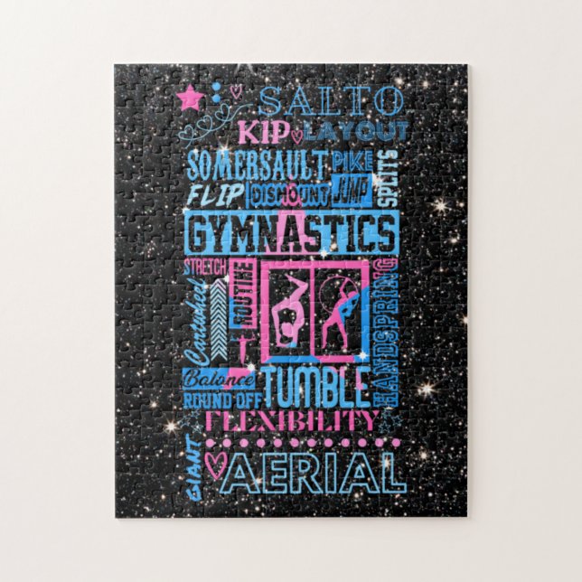 All About Gymnastics Typography in Pink and Blue   Jigsaw Puzzle (Vertical)