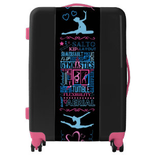 All About Gymnastics Typography in Pink and Blue Luggage