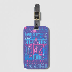 All About Gymnastics Typography in Pink and Blue Luggage Tag