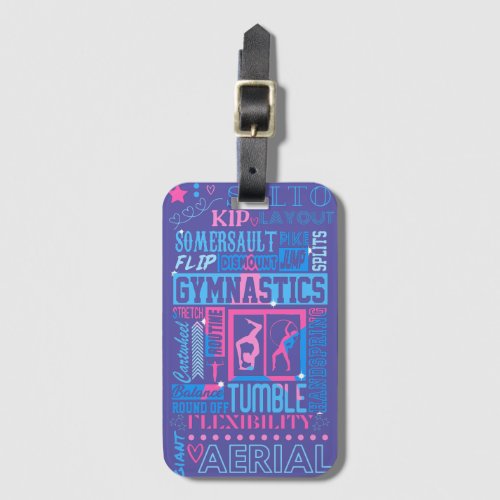 All About Gymnastics Typography in Pink and Blue   Luggage Tag