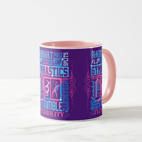 All About Gymnastics Typography in Pink and Blue   Mug