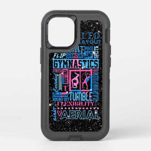 All About Gymnastics Typography in Pink and Blue   OtterBox Defender iPhone 12 Mini Case