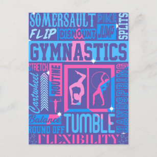 All About Gymnastics Typography in Pink and Blue   Postcard
