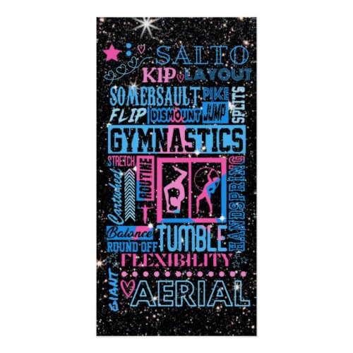 All About Gymnastics Typography in Pink and Blue  Poster