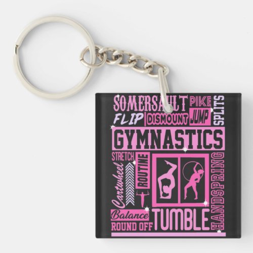 All About Gymnastics Typography in Pink  Keychain