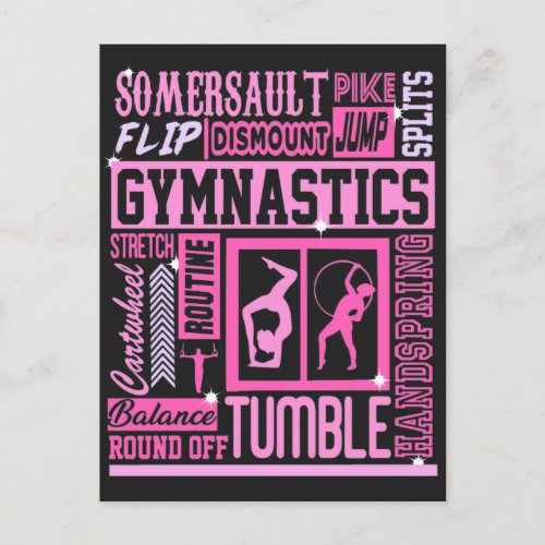 All About Gymnastics Typography in Pink   Postcard