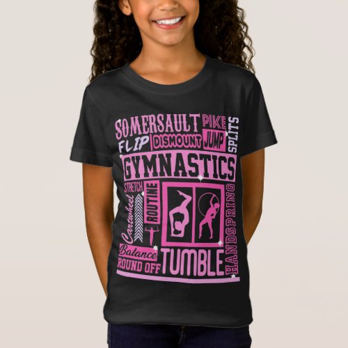 All About Gymnastics Typography in Pink T_Shirt