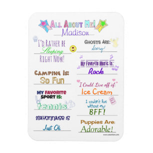 All About Me Customizable Personality Fun Magnet