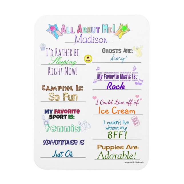 All About Me Customizable Personality Fun Magnet (Vertical)