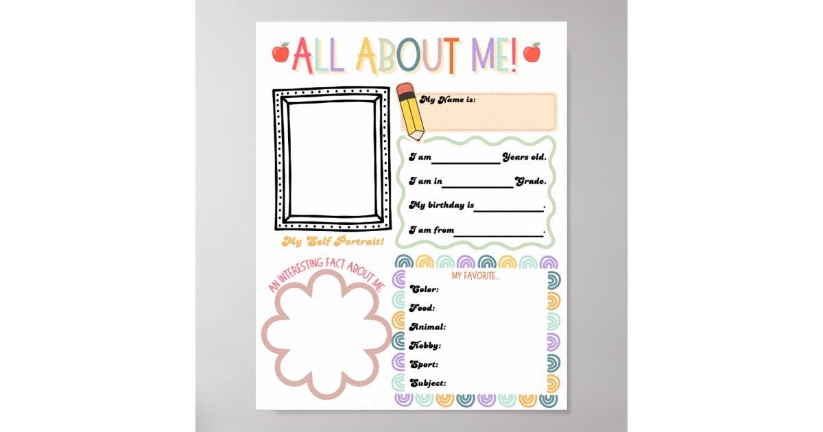 All About Me Printable Poster | Zazzle