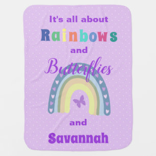 All About Rainbows And Butterflies Monogrammed Baby Blanket