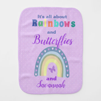 All About Rainbows And Butterflies Monogrammed  Baby Burp Cloth
