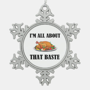 All About That Baste Classic Artistic Design Snowflake Pewter Christmas Ornament