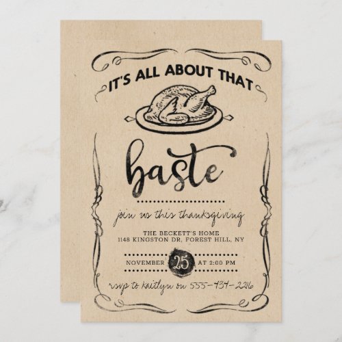 All About That Baste Rustic Kraft Thanksgiving Invitation