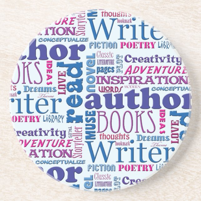 All About Writing Fun Author Word Art Coaster (Front)