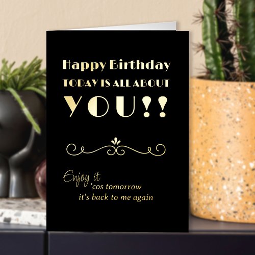All About You Funny Birthday Vintage Typographic Foil Greeting Card