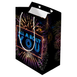 All About You Neon Sign With Fireworks Medium Gift Bag