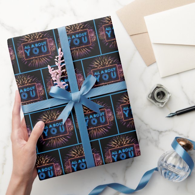 All About You Neon Sign With Fireworks Wrapping Paper (Gifting)