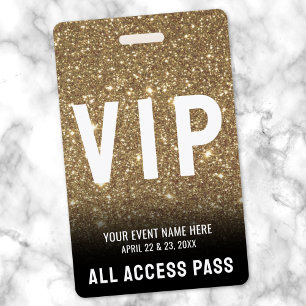 All Access Black Gold Glitter VIP Pass Badge