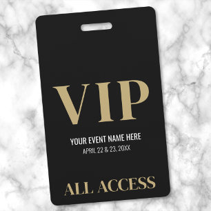 All Access Elegant Black Gold Event VIP Badge
