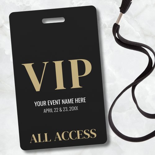 All Access Elegant Black Gold Special Event VIP Badge