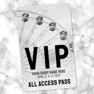 All Access Pass Festival Black White VIP Badge