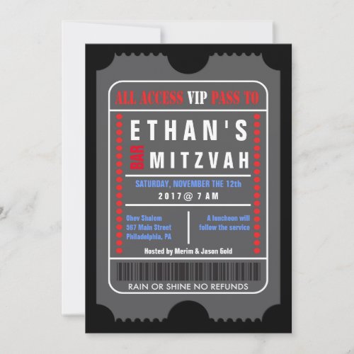 ALL ACCESS VIP PASS Bar Mitzvah Invitation