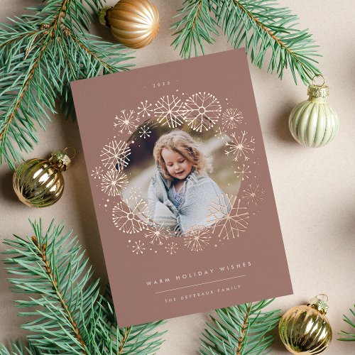 All Aflurry  Single Photo Rose Gold Foil Holiday Card