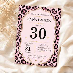 All Age Pink Leopard Chic Animal Print Birthday Invitation